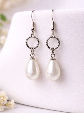 Pearl Drop Earrings | Silver Dangle | Elegant Minimal